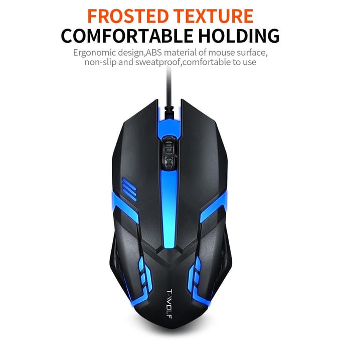 T-WOLF V1 Bedrade Gaming Muis 3 Knoppen 7 Kleurrijke Achtergrondverlichting 1200 DPI Kantoormuis Ingebouwde Gewichten zwart