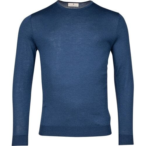 Thomas Maine Trui Fine Merino Single Knit Crew Neck Indigo / male