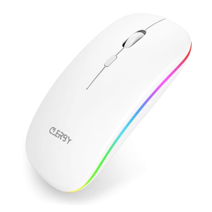 Clerby - Draadloze LED Muis - Stille klik - Bluetooth - Computermuis - Links & Rechtshandig - 7 kleuren - Wit