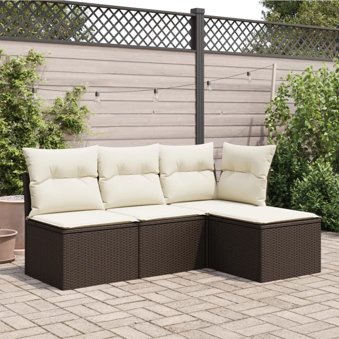 vidaXL - Tuinkruk - met - kussen - 55x55x37 - cm - poly - rattan - bruin