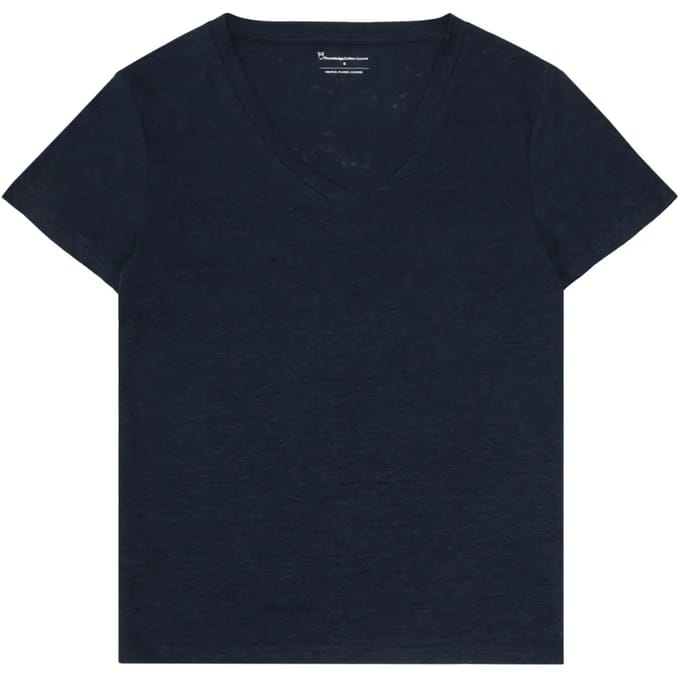Dames-T-shirt met v-hals KnowledgeCotton Apparel Linen