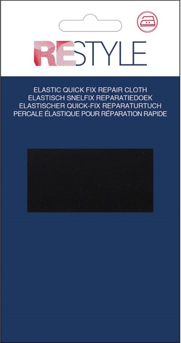 ReStyle ELASTISCH Snelfix opstrijkbaar reparatiedoek - zwart 12 cm x 45 cm