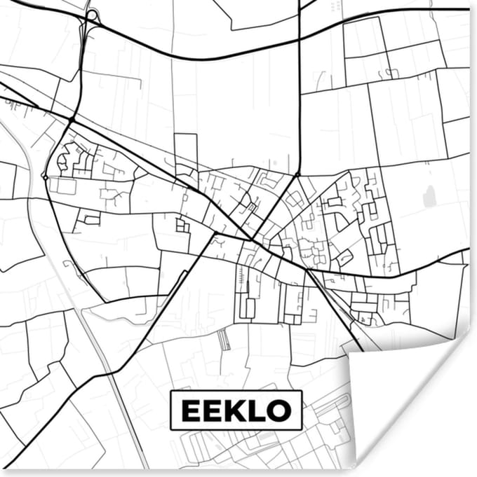 Poster België – Eeklo – Stadskaart – Kaart – Zwart Wit – Plattegrond - 30x30 cm