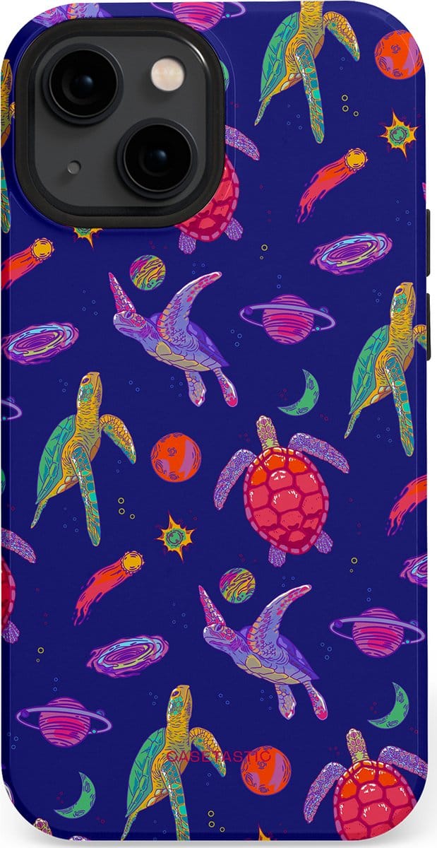 Casetastic hoesje geschikt voor Apple iPhone 13 mini - MagSafe - Dubbellaagse bescherming - Kosmische schildpad - Fashion Case - Donkerblauw Lavendel
