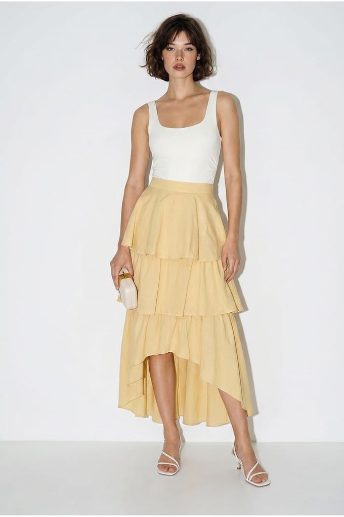 Hoog Taille Katoenen Poplin Midi Rok