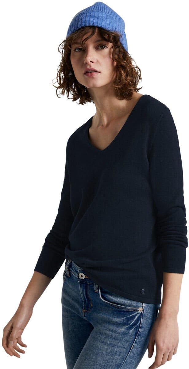 Tom Tailor - Gebreide trui met V-hals - Maat M - sky captain blue