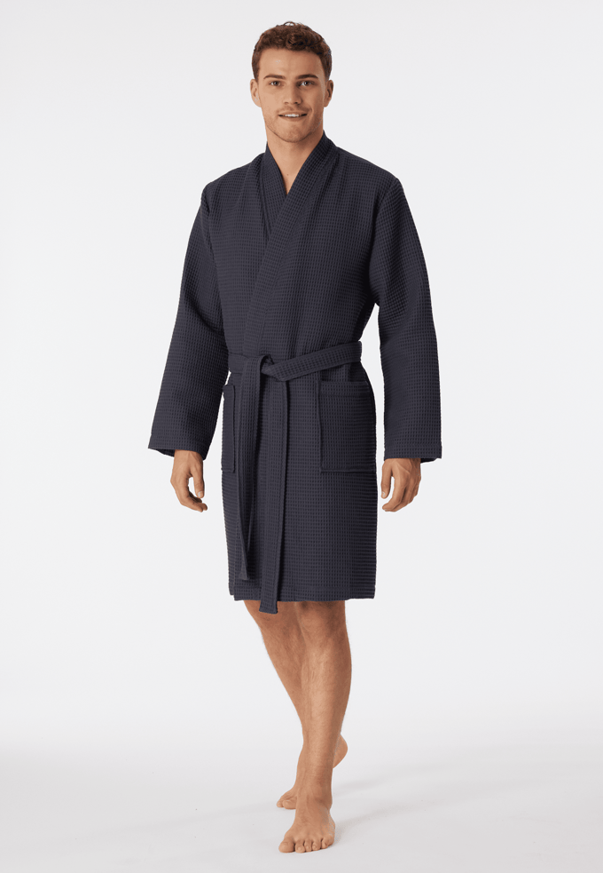 SCHIESSER Essentials badjas - heren badjas wafelpique antraciet