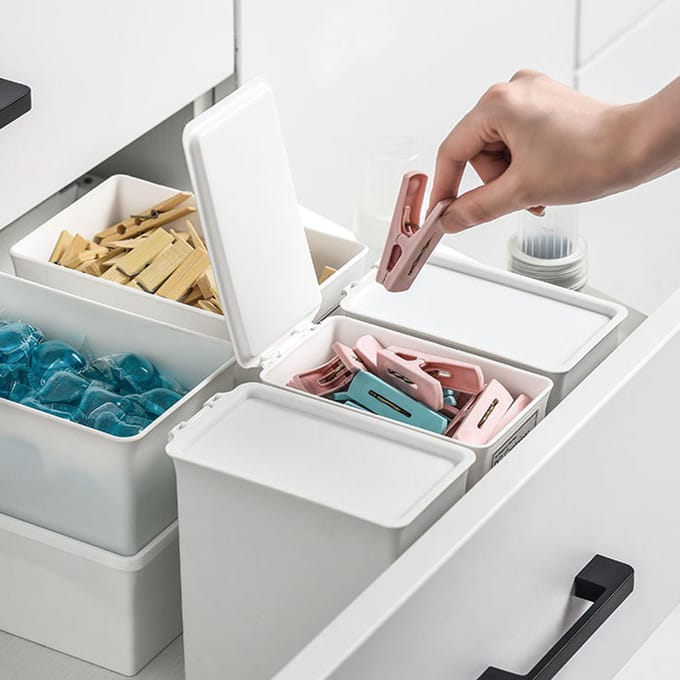 Opbergbakken met Deksel Grote Capaciteit Multifunctioneel Stapelbaar Plastic Opbergcontainer voor Kast white
