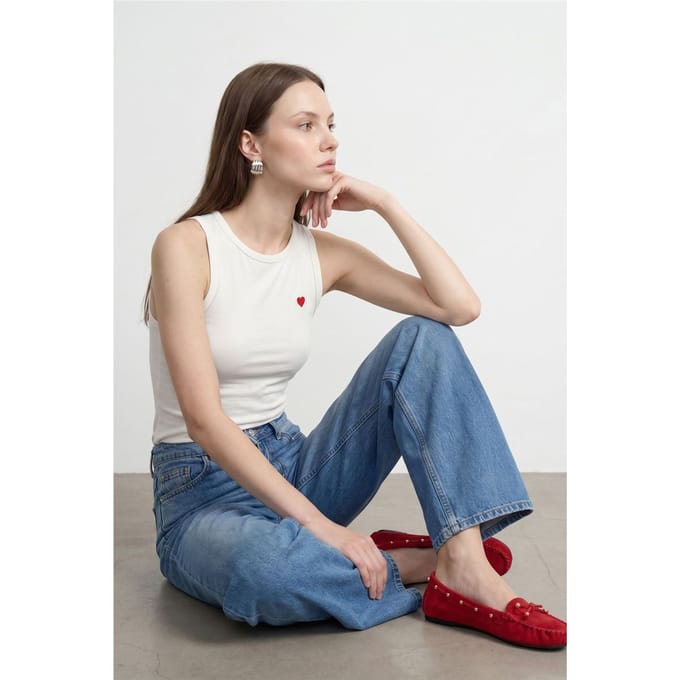 Geborduurde Mouwloze Slim-Fit Jersey Blouse