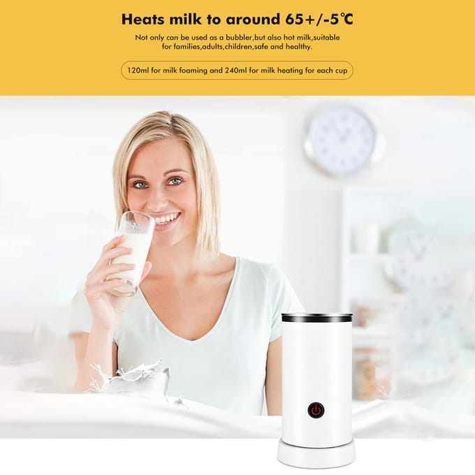 Elektrische Melkopschuimer 4-in-1 600 W 240 ml/8.12 oz Warme en Koude Melkopschuimer Stille Werking Anti Slip EU Plug wit