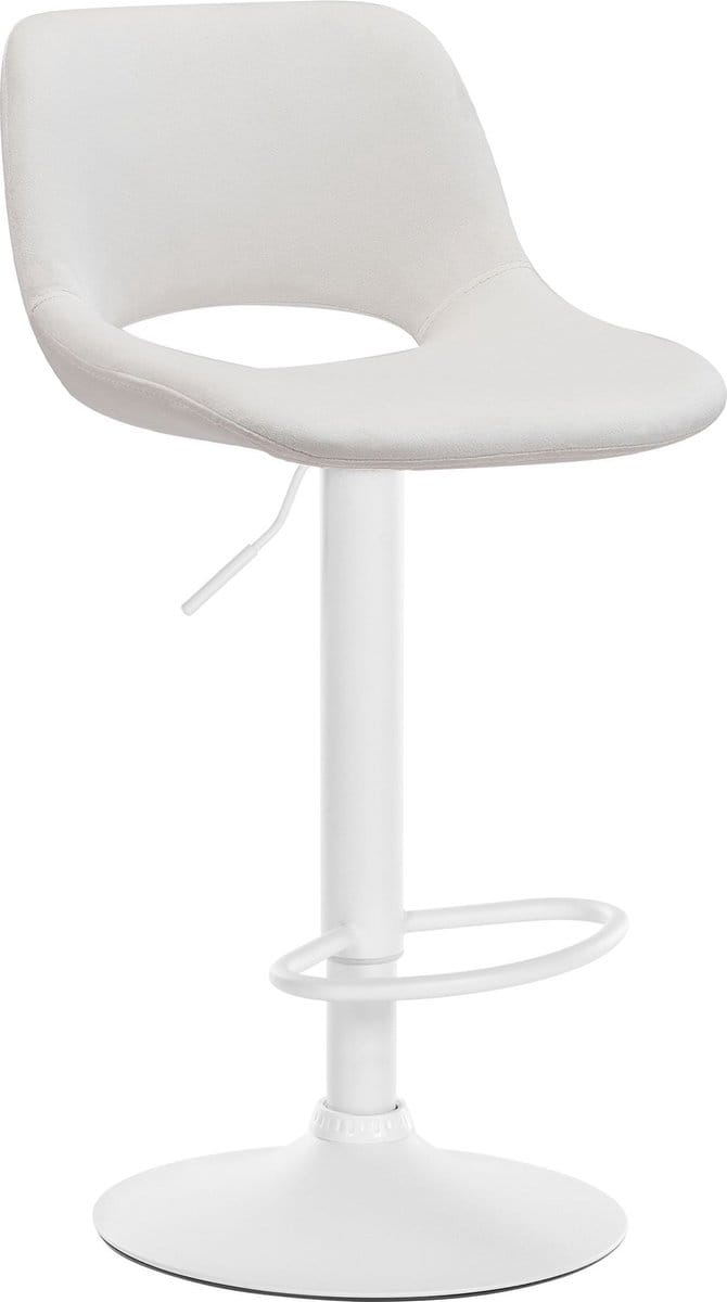 CLP Camden Barkruk - Met rugleuning - Verstelbaar - Velvet - Fluweel - wit/creme