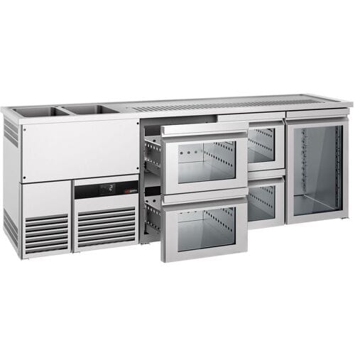 GGM Gastro Bierkoeling PREMIUM - 2500x700mm - 1 glazen deur & 4 laden zilver