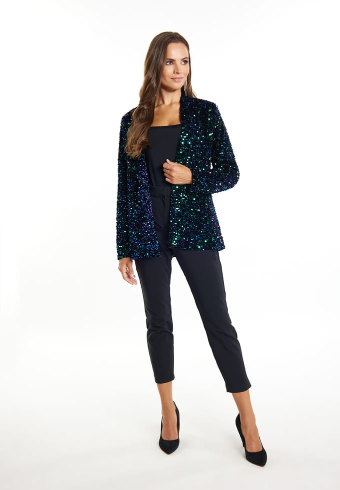 Faina Blazer met pailletten Dames Blauwgroen veelkleurig