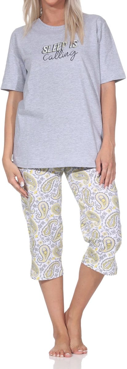 Normann dames capri pyjama korte mouw met frontprint & paisley ook in grote maten