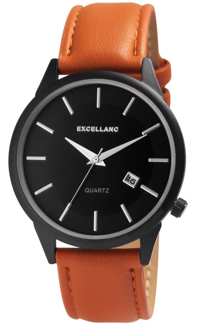 EXCELLANC Herenhorloge imitatieleer zilverkleurig, Datumsanzeige
