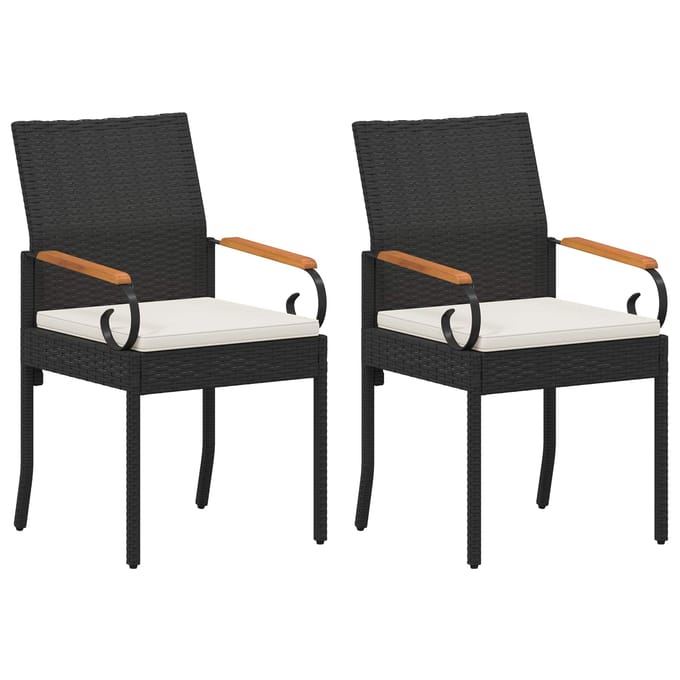 vidaXL - Tuinstoelen - 2 - st - Zwart - en - Crème - Wit - Poly - Rattan - en - Acacia