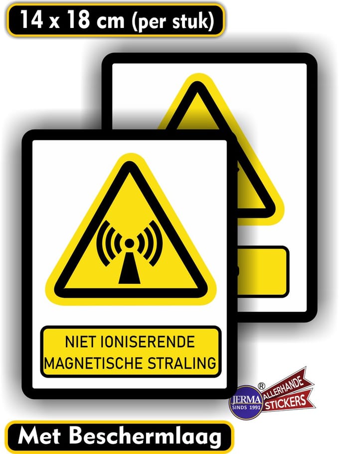 Jerma - Magnetische straling - Waarschuwing - Stickers - 2 st 14x18 cm - ISO norm - Weerbestendig