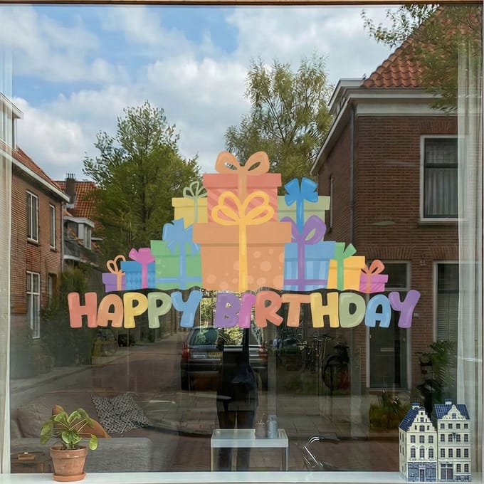 Raamsticker verjaardag herbruikbaar - Medium - 50 cm breed