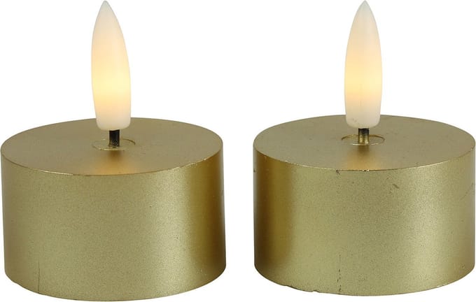 Countryfield LED theelichtjes/waxinelichtjes - 2x st - goud - D4 x H5,2 cm - met timer