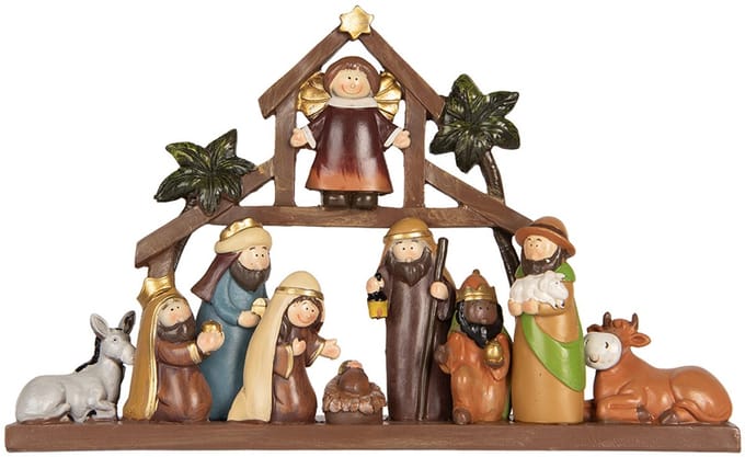 Clayre & Eef Kerstdecoratie Beeld Kerstgroep 32x5x20 cm Bruin Kunststof