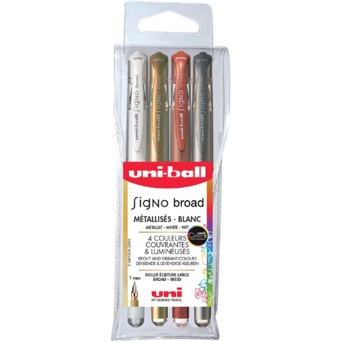 Rollerpen Uni-ball Signo breed metallic assorti etui à 4 stuks