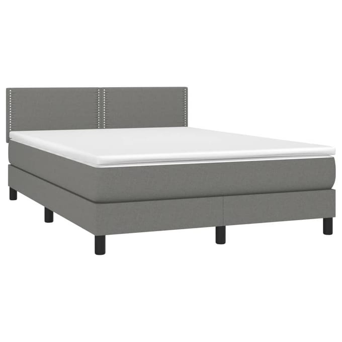 vidaXL - Boxspring - met - matras - en - LED - stof - donkergrijs - 140x200 - cm