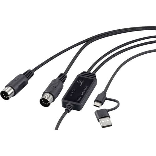 Renkforce RF-6439636 USB, MIDI Adapter [2x DIN-stekker 5-polig - 1x USB-C, USB-A] Zwart 2 m
