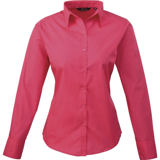 Premier Dames/Dames Popeline Blouse met Lange Mouwen (Heet Roze)
