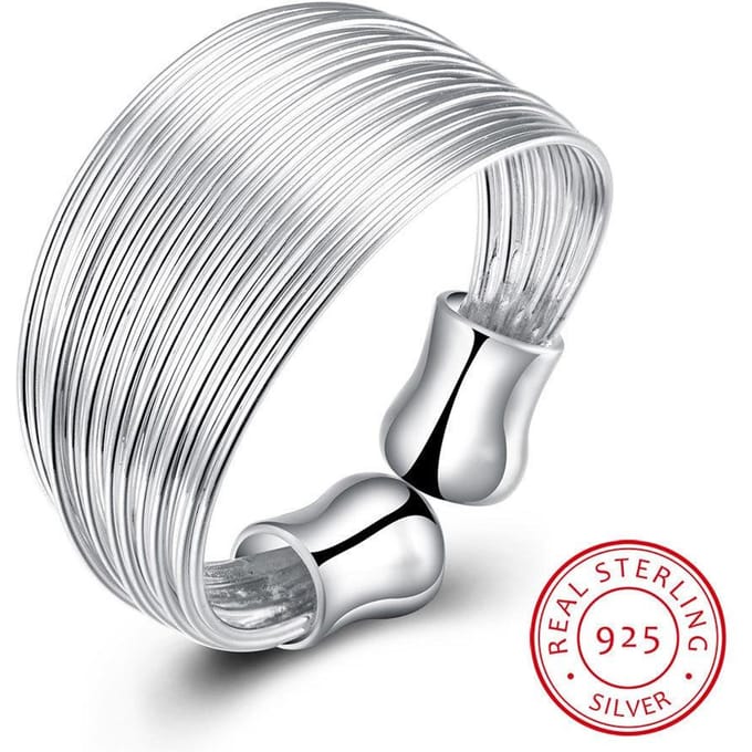 Bague ouverte en argent sterling 925 avec lignes de tissage multicouches minimalistes pour femme, bague réglable Resizable white