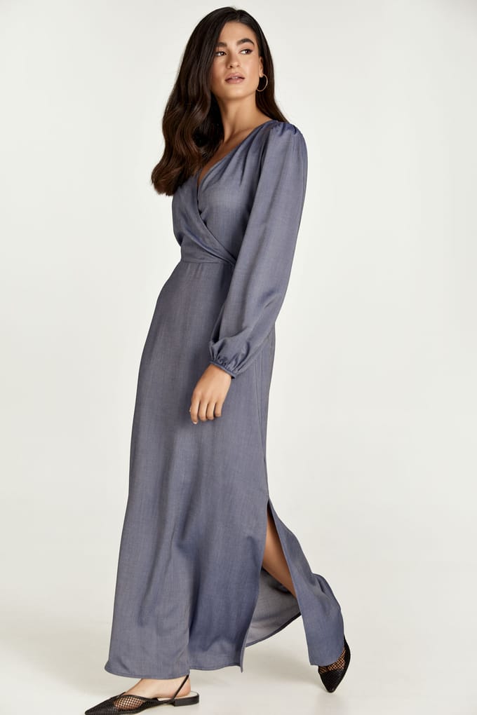 Faux Wrap Maxi Dress met zijsplitten