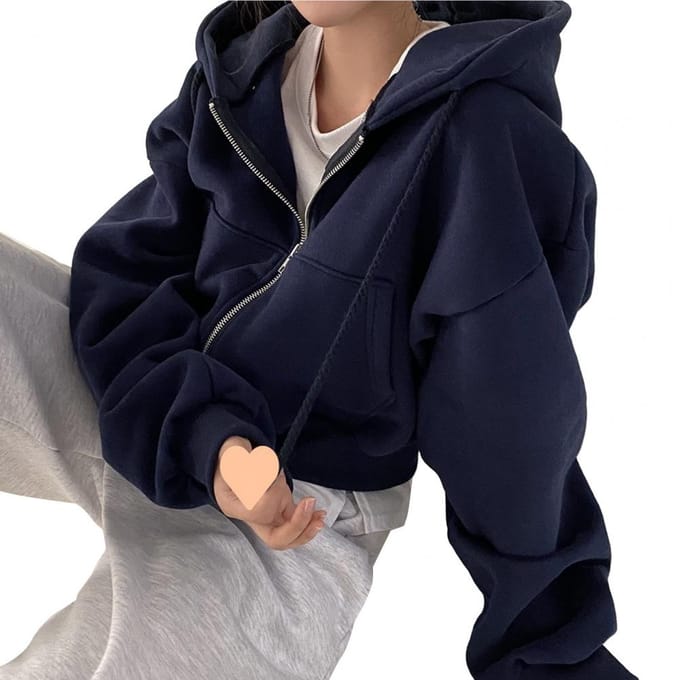 Damesjas met capuchon, effen kleur, trekkoord, ritssluiting, los, warm, casual, zacht, elastisch manchet, damesjack S
