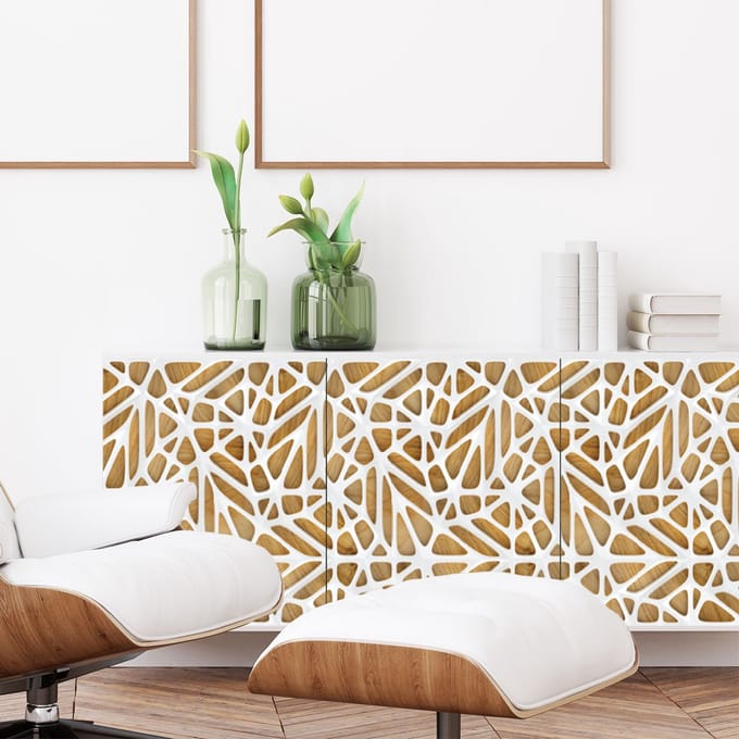 Sticker met Scandinavisch houten design voor meubels, wit, 60 x 90 cm