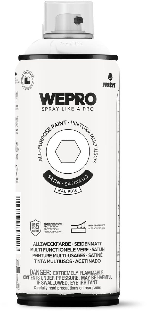 Spuitbus Ral 9016 Wit Zijdeglans MTN WEPRO ALL-PURPOSE PAINT 400ML