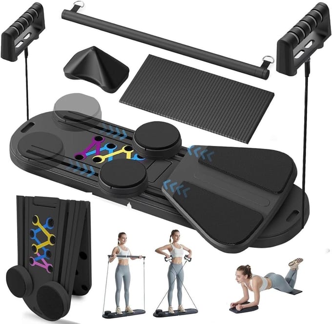 Pilates Bord - Buiktrainer Reformer - Thuis Trainen - Multifunctioneel 6-in-1 - 4 kg - Zwart