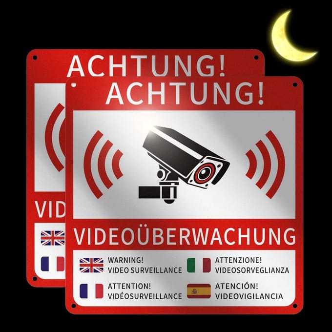 Reflecterend Aluminium Videobewakingsbord - Klein en Zelfklevend met Boorgaten