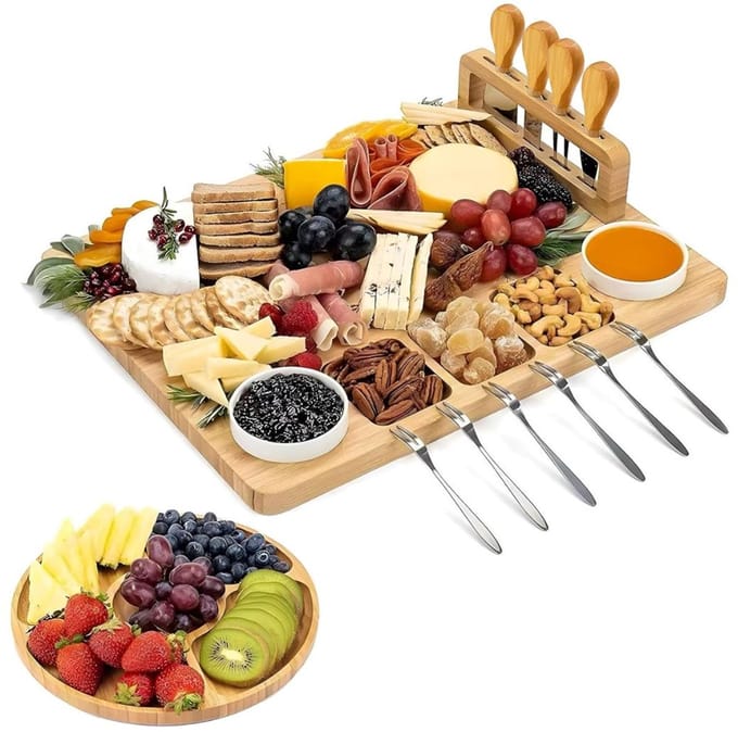 CRLYN® Tapasplank met Schaaltjes - Tapasplank - Serveerplank met Bakjes - Bruin