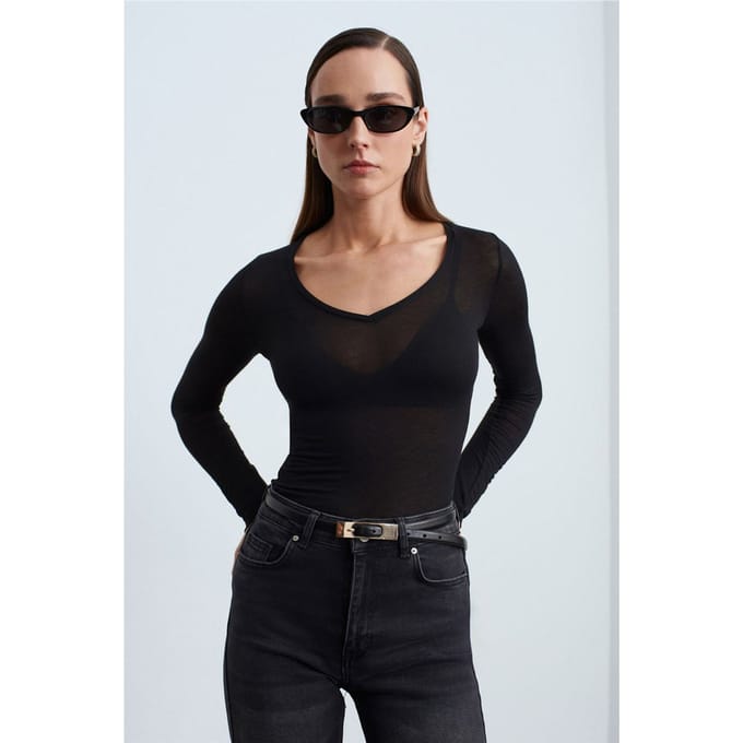 Slim Fit V-hals Lange Mouw Top