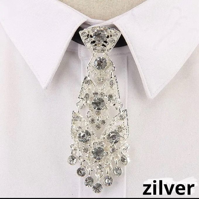 Stropdas Stras steentjes kort - Zilver stras stropdas - Dames stropdas Silver - Zilver Stropdas Dames - Stras Stropdas