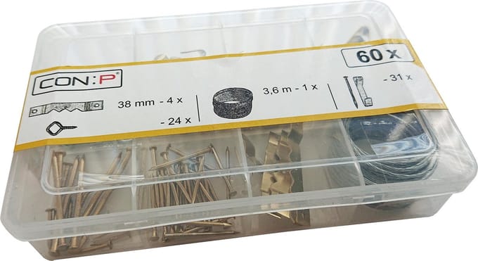 CONMETALL assorti box metaalwaren voor ophangen schilderijen 60-delig