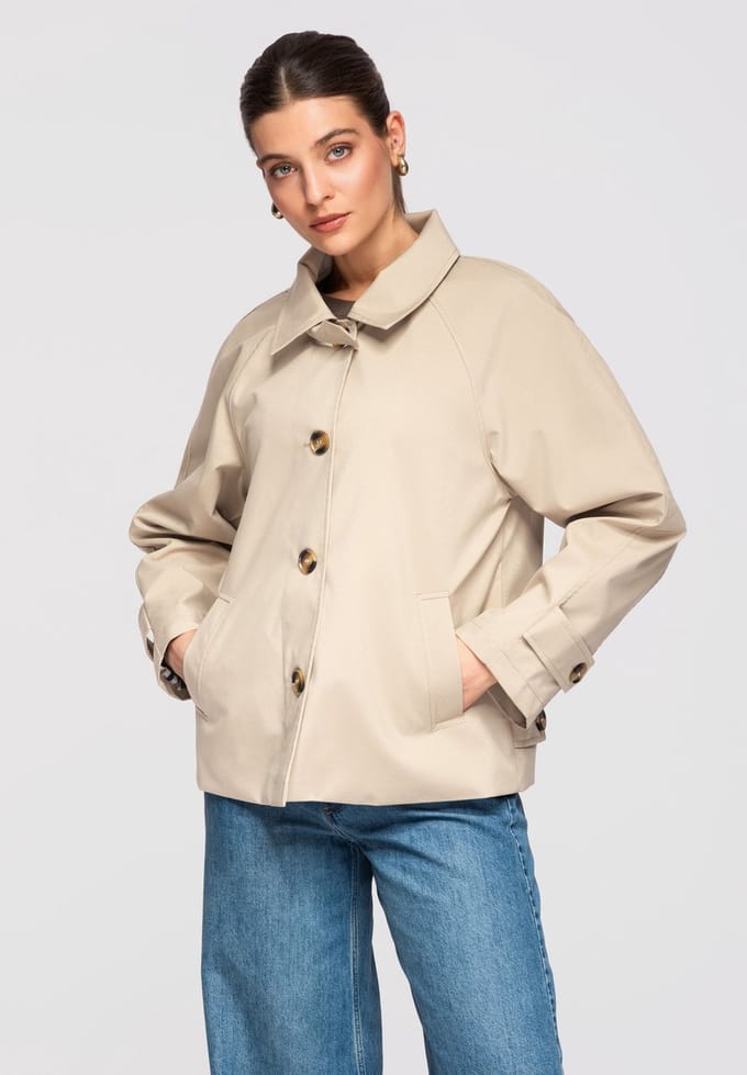 OMBRE Jas - Lange Mouw - Knopen - Effen Beige S