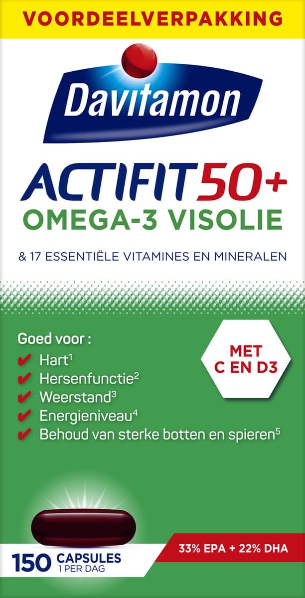 Davitamon Actifit 50+ Omega3 - Multivitamine voor 50 plussers  - 150 capsules - Voedingssupplement