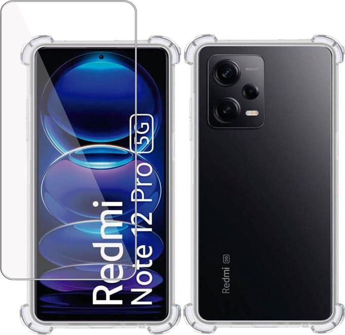 Hoesje + Screenprotector geschikt voor Xiaomi Redmi Note 12 Pro – Tempered Glass - Extreme Shock Case Transparant