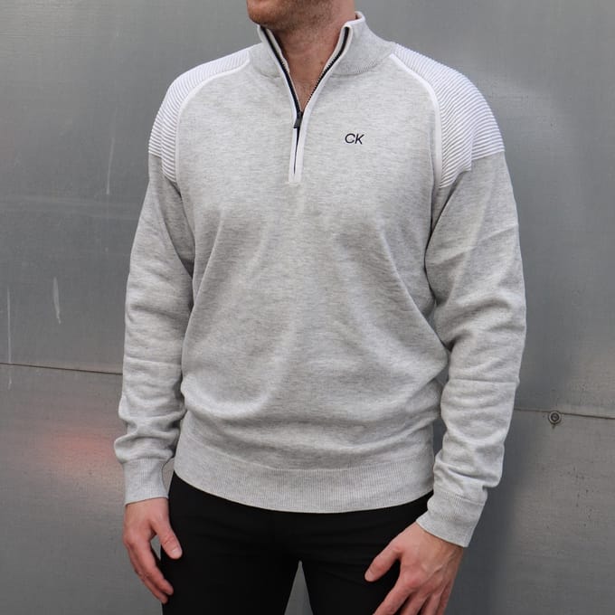 Heren - Calvin Klein Pico 1/4 Zip Lined Sweater Silver Melange - S