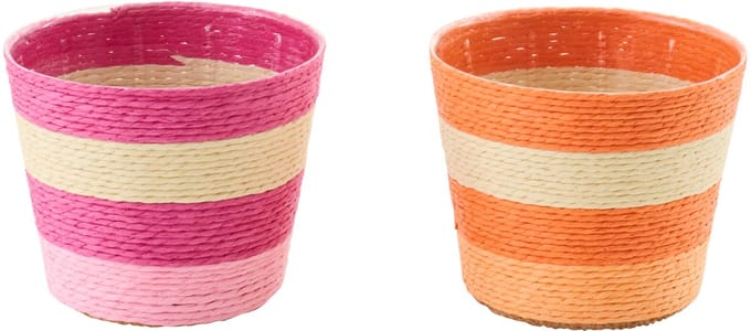 J-Line bloempot Gestreept - papier - roze/oranje - extra small - set van 2