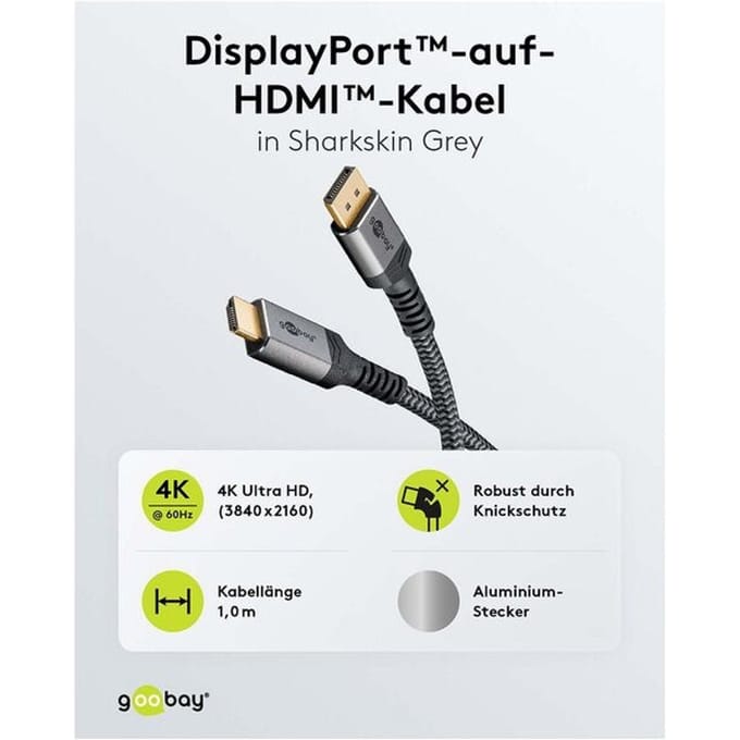 Goobay Plus DisplayPort naar HDMI kabel | 4K 60Hz | 3 meter