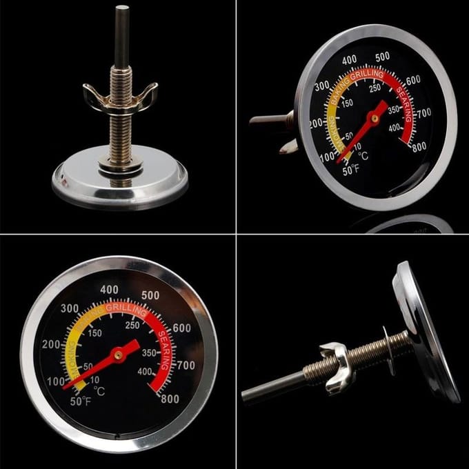Nieuwe roestvrijstalen BBQ-rokergrillthermometer Temperatuurmeter 10-400 graden Celsius gray