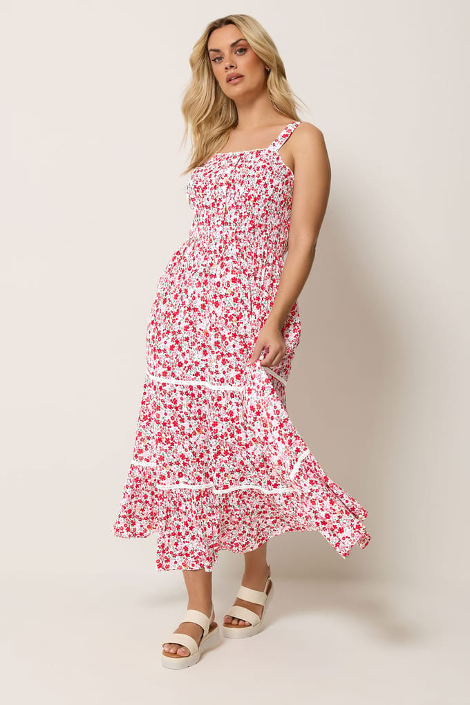 Yours Roze Gerimpelde Jurk Met Bloemenprint En Knoopsluiting Size 58-60