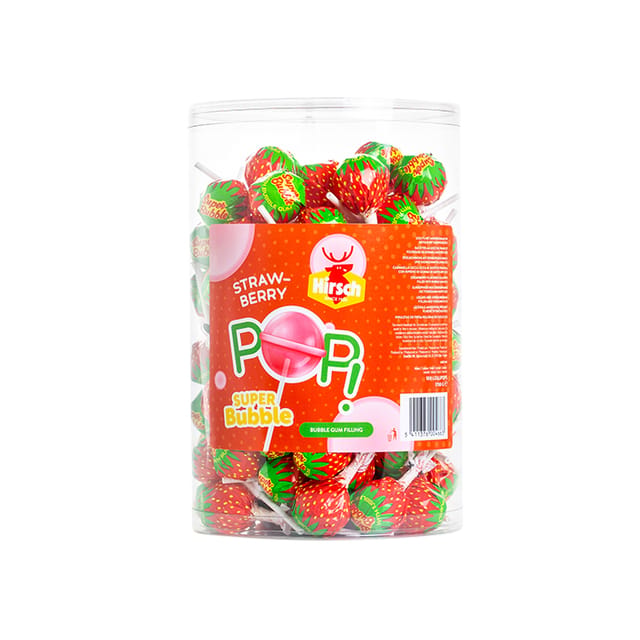Hirsch - Super Bubble Lolly - Strawberry - 100x17 Gram - Lollie