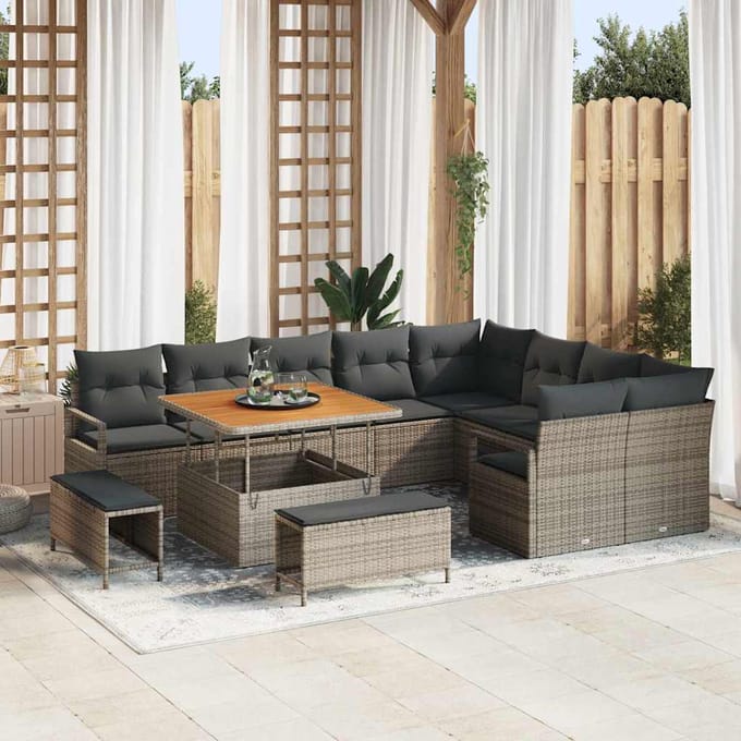 vidaXL Tuinbank Set met kussen met opslag 12 pcs Grijs
