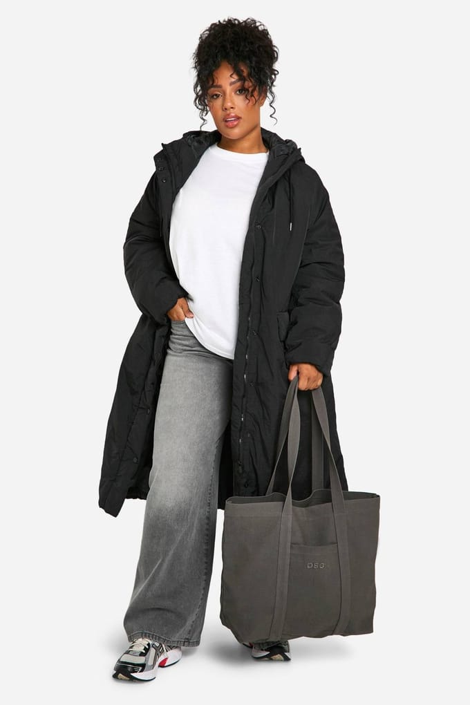 boohoo Dames Plus Oversized Maxi Gevulde Parka | Black | Maat: 16